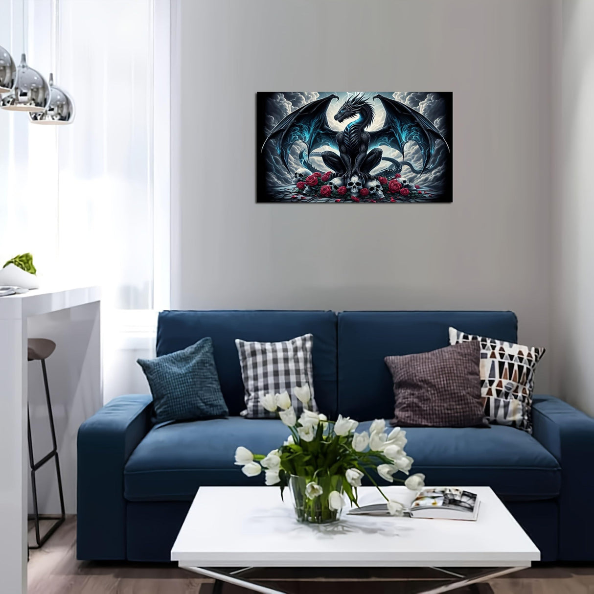 KUFWKEY 5D DIY Dragon Diamond Painting Kits for Adults,Fantasy Animal Art,Skull Gothic Art,Full Round Diamond Art Kits,Diamond Mosaic Emboridery for Home Decor,Big Size 27.5 x 15.7 inches KUFWKEY