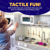 Play Kitchen - Wooden Kitchen Playset for Toddlers and Big Kids - Mini Pretend Toy for Boys and Girls with Cooking Stove, Oven, Pots, Pans, Phone, Microwave, Fridge, Sink, Utensils - Ages 3-8 KIDDERY TOYS