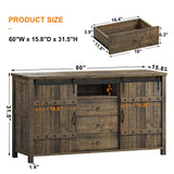 REAHOME 60" Buffet Cabinet with Storage, Farmhouse Sideboard Buffet Cabinet with Sliding Barn Doors & 3 Drawers, Wood Coffee Bar Cabinet Buffet Table for Kitchen, Dining Room, Rustic Brown REAHOME