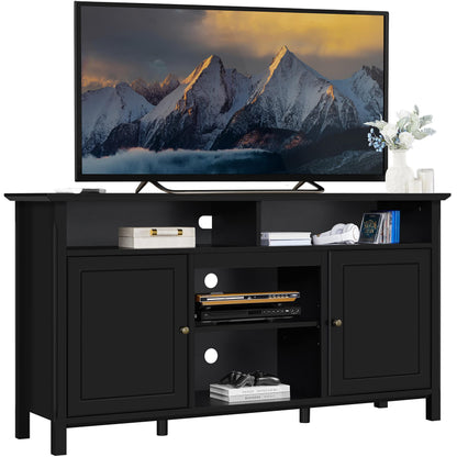 Yaheetech Black TV Stand for TVs up to 65 Inch, Modern Media Entertainment Center with Double Doors, TV Cabinet TV Console with Storage for Living Room & Bedroom, 31 in Tall