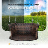 VINGLI 2.4 FT 1-Person Use Round Rattan Porch Swing Outdoor Support 440 LBS with Cushions & Adjustable Chains, Patio Wicker Swing Bench Chair for Garden, Yard, Lawn, Tree, Brown VINGLI