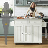 DWVO Kitchen Island with Seating, Mobile Kitchen Storage Island with Drop Leaf Countertop, Large Kitchen Island Table with Drawers, Cabinets, Bar Stools, Towel Rack and Spice Rack, White DWVO