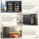 COFaR 5 Tier Black Metal Storage Cabinet, Free Standing with 2 Doors, 4 Adjustable Shelves and Legs, Cupboard Metal Cabinet for Living Room, Kitchen, Dining Room, Office COFaR