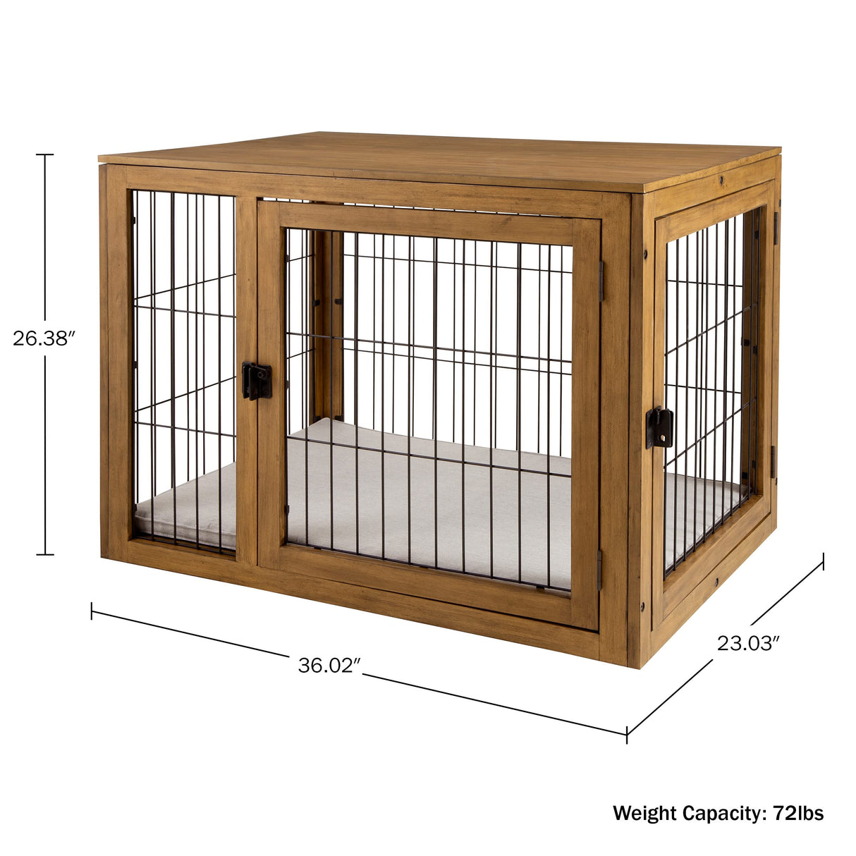 Furniture-Style Dog Crate - Acacia Wood Kennel for Medium Dogs with Double Doors and Cushion - Dog Cage Furniture by PETMAKER (Natural) PETMAKER