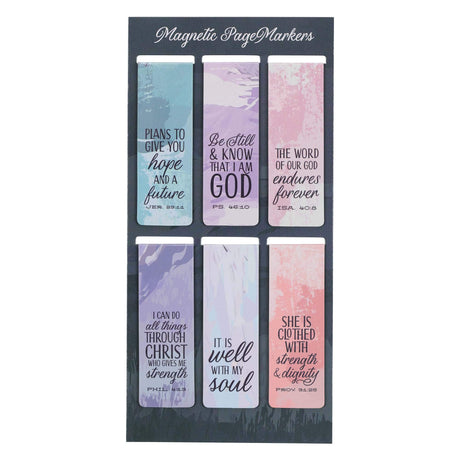 Christian Art Gifts Set of 6 Beloved Scripture Favorites with Abstract Scenic Bookmark Rectangular Folded Magnetic Pastel Design Inspirational Magnetic Bible Verse Bookmark, Size Small 2.3" x 0.8" Christian Art Gifts