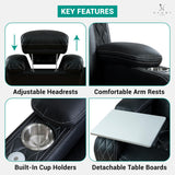 Naomi Home Chicago Sofa Black Air Leather – Premium 3-Seater Reclining Sofa with Console, Cup Holders, USB Ports, Pillow Top Armrests & Split Back Design – Modern Faux Leather Couch for Living Room Naomi Home