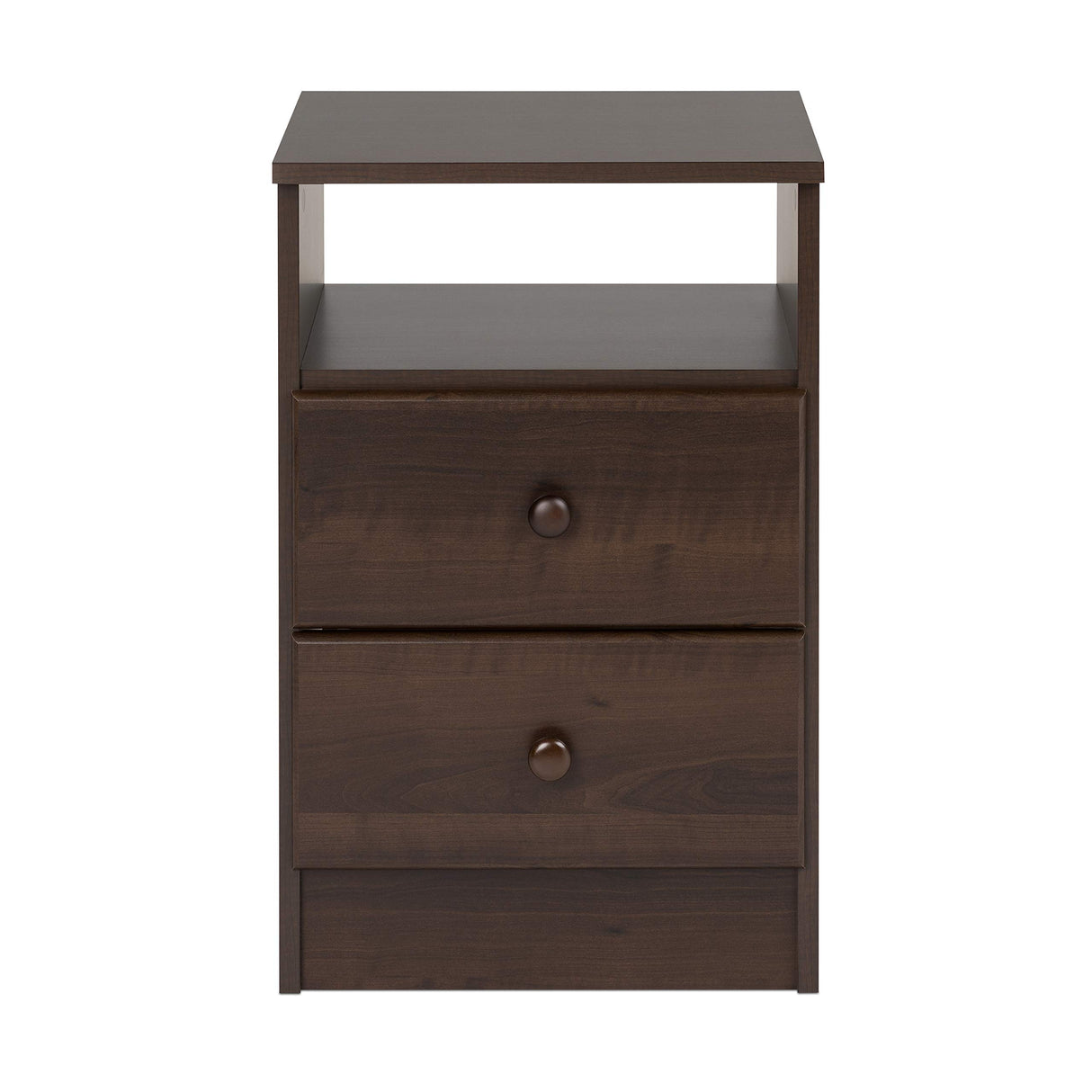 Prepac Astrid Simplistic Nightstand Side Table with 2 Drawers and Open Shelf, Functional Bedside Table 15.5" D x 16" W x 24.5" H, Espresso, EDNH-0402-1 Prepac
