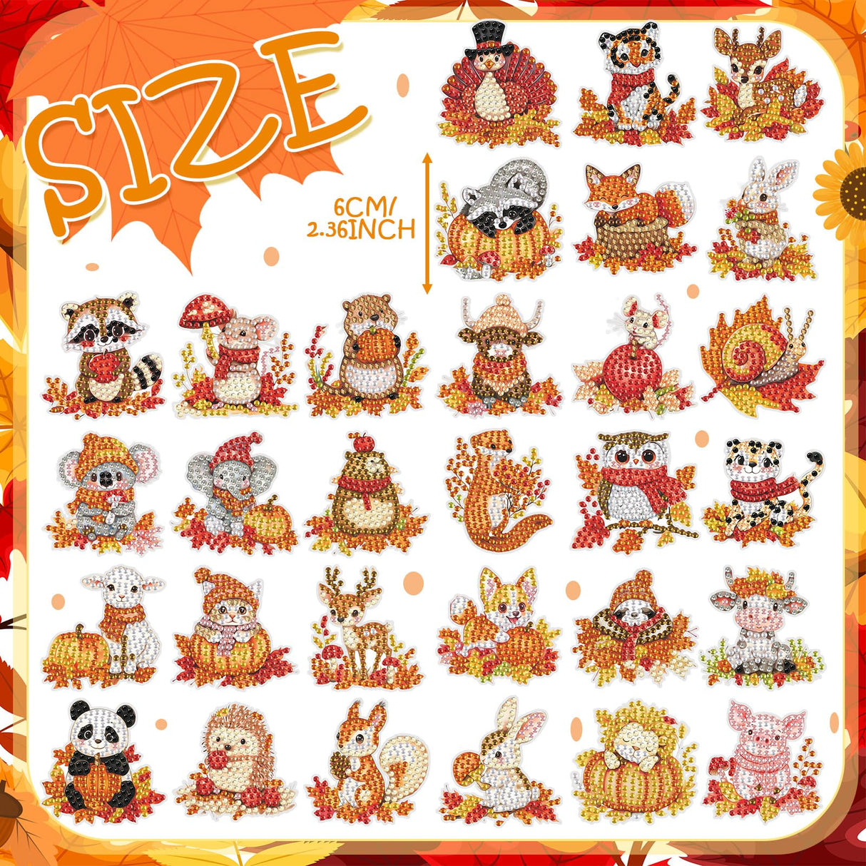 Xuhal 30 Pcs Thanksgiving Diamond Painting Magnets Fall Diamond Art Magnets Kits for Adults Pumpkin Animals Refrigerator Magnetic Sticker 5D Rhinestone Maple Leaf Fridge Sticker for DIY Crafts Gifts Xuhal