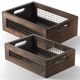 NAGAWOOD Wooden Countertop Baskets Set of 2 for Kitchen, Bathroom, Pantry|Wall Mount Upgrade with Full Accessories| Rustic Nesting Boxes|Wooden Organizer Crates for Fruit, Vegetables, Produce, Bread NAGAWOOD