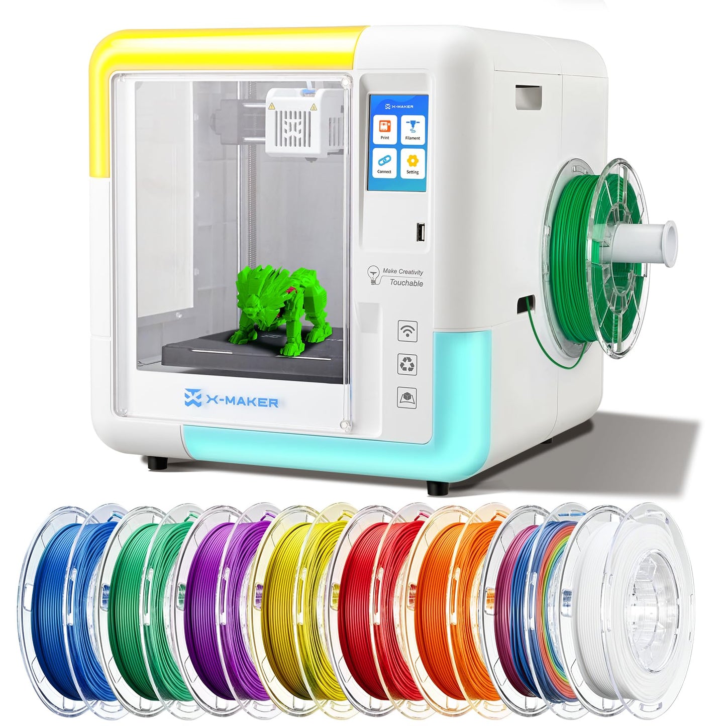 AOSEED X-Maker 3D Printer for Kids and Beginners, Fully Assembled High-Speed 3D Printer with 8 PLA Filament Set, Leveling-Free Bed, Wi-Fi Printing, Silent, High Precision Small 3D Printer wit - WoodArtSupply