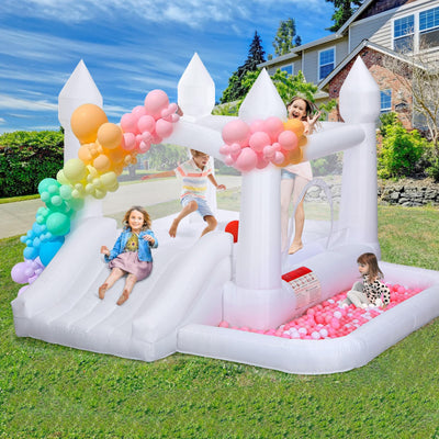 Toiyjofe White Bounce House, Inflatable Bouncer Castle with Slide, Air Blower, Ball Pit, Bouncy Castle for Indoor Outdoor Birthday Party Wedding Decor Backyard for Kids 3-8Y (10FT X 10FT X 7FT)