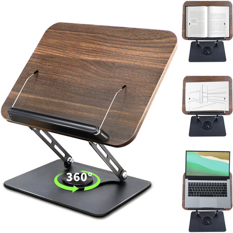New Upgrade Book Stand for Reading, Book Holder with 360° Swivel Base, Adjustable Height & Angle Cookbook Stand, Foldable Recipe Book Holder for Kitchen, Textbook, Music Stand, Lightweight & Portable GYINGS