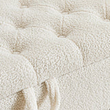 Furniliving Modern Storage Ottoman Bench, Sherpa Bench End of Bed Bench with Solid Wood Legs Upholstered Ottoman Bench with Storage Indoor Bench for Living Room with Rolled Arm, Entryway, White Furniliving