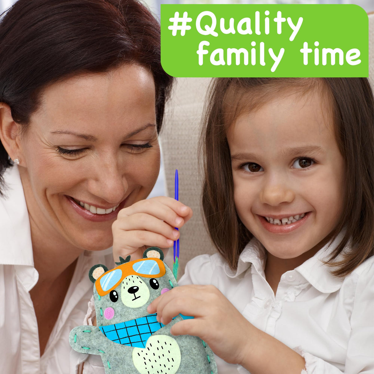 EZCRA Easy Arts and Crafts for Kids - No Mess Sewing Kit for Kids - 4 Easy to Do Bear Sewing Projects - Fun Felt Stickers - Tools with Instruction - Gifts for Boys and Girls Age 4,5,6,7,8 EZCRA