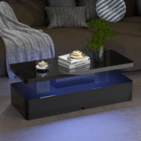 Breezestival 40'' Modern LED Coffee Table with 16 Colors Lights, Double-Layer Design for Living Room, Black Breezestival