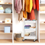 Simple Houseware 3-Tier Compact Utility Rolling Cart, Low 24” Height Fits Under Desk, Space-Saving Storage for Home Office, Dining Room, or Kitchen, White Simple Houseware