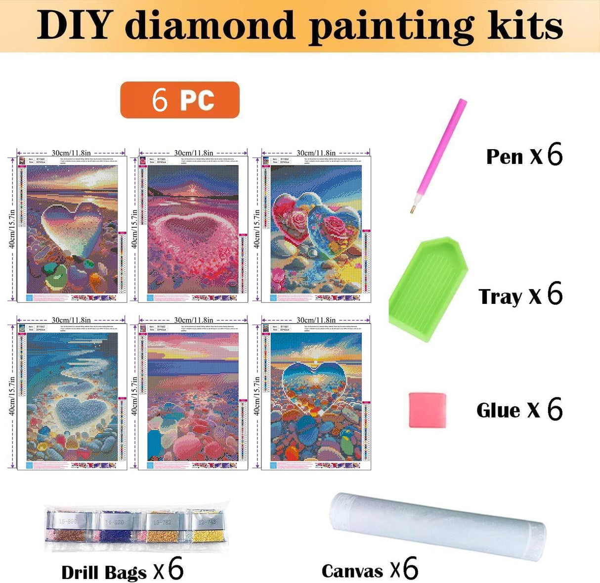 GANBEIMAOYI 6 Pack Diamond Art Painting for Adults - 5D Beach Diamond Art Kits for Adults,Sunset Full Drill Diamond Dots DIY Diamonds Pictures Gem Crafts for Home Wall Decor Gifts(12x16inch) GANBEIMAOYI
