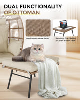 GarveeLife Oversize Wicker Egg Chair with Ottoman, Egg Shaped Lounge Chair with Thick Cushion, Comfy Egg Rattan Seat for Indoor Outdoor Patio Porch Backyard, Beige GarveeLife