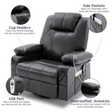 Reedvales Oversized Swivel Rocker Recliner Sofa Chair with Heat and Massage, Big Recliner Sofa Chair for Living Room, 360 Degree Swivel Single Sofa with Cup Holders and USB Port(Leather, Black) Reedvales
