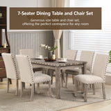 Morden Fort Rustic Dining Table Set for 6, Farmhouse Kitchen Dining Chairs for 6, Charming 60" Rectangular Wooden Table&6 Upholstered Chair with Nailhead Accents for Dining Hub,Breakfast Nook Morden Fort