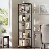 Hzuaneri Rotating Bookshelf, 360° Spinning Bookshelf Tower, Display Revolving Bookcase, Round Book Shelf, Narrow Swivel Bookshelves for Small Space, Bedroom, Living Room, Rustic Brown, BC52101B Hzuaneri
