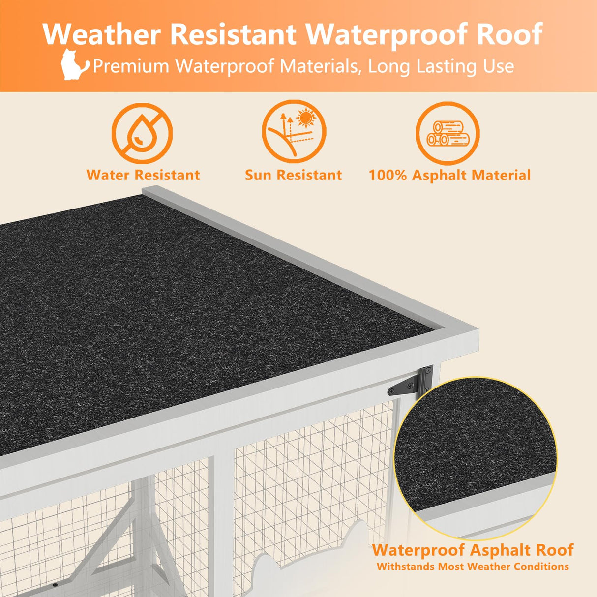 MODCART Catio Outdoor Cat Enclosure with Roof 71" Height Large Wooden Cat Cage with 3 Jumping Platforms and 1 Napping Houses for Cat (White) MODCART