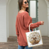 DIY Diamond Painting Canvas Tote Bag with Blooming Tree and White Flowers, Crystal Diamond Art Handbag for Adults, Reusable Hand Storage Bag with Handles, Portable Storage Bag for Woman Man antor