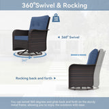 Kurapika 9 Pieces Patio Furniture Set, Rattan Wicker Sofa Set, Outdoor Conversation Sets w/Swivel Rocking Chairs Patio Sectional Sofa w/4 Inch Cushion, Navy Blue Kurapika