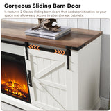 OKD Farmhouse Electric TV Stand for 65+ Inch TV, Rustic Entertainment Center with 18" Fireplace, Sliding Barn Door, Storage Shelves, Wood Media Console Cabinet for Living Room, Antique White OKD