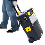 Portable Toolbox with Wheels - Stackable Tool Chest with Drawers - Mobile Utility Cart with Comfort Grip Handle and Tough Latches by Stalwart (Black) Stalwart