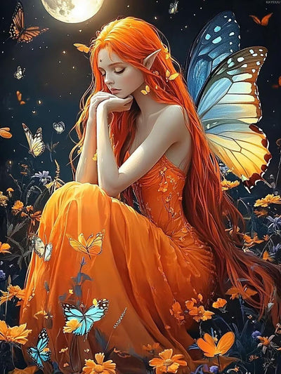 DIY Adult Diamond Painting Kits, Butterfly Fairy 5D Full Round Gemstone Diamond Painting, Gifts for Friends, Room Decor St Patricks Day Home Decor 12x16 inch