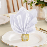 RUDONG M 100 Pcs White Satin Napkins and Napkin Rings Set, 17 x 17 Inch Square Cloth Napkins Set of 50, Silky Soft Table Napkins Bulk for Weddings, Banquet, Parties Dinner Decoration RUDONG M