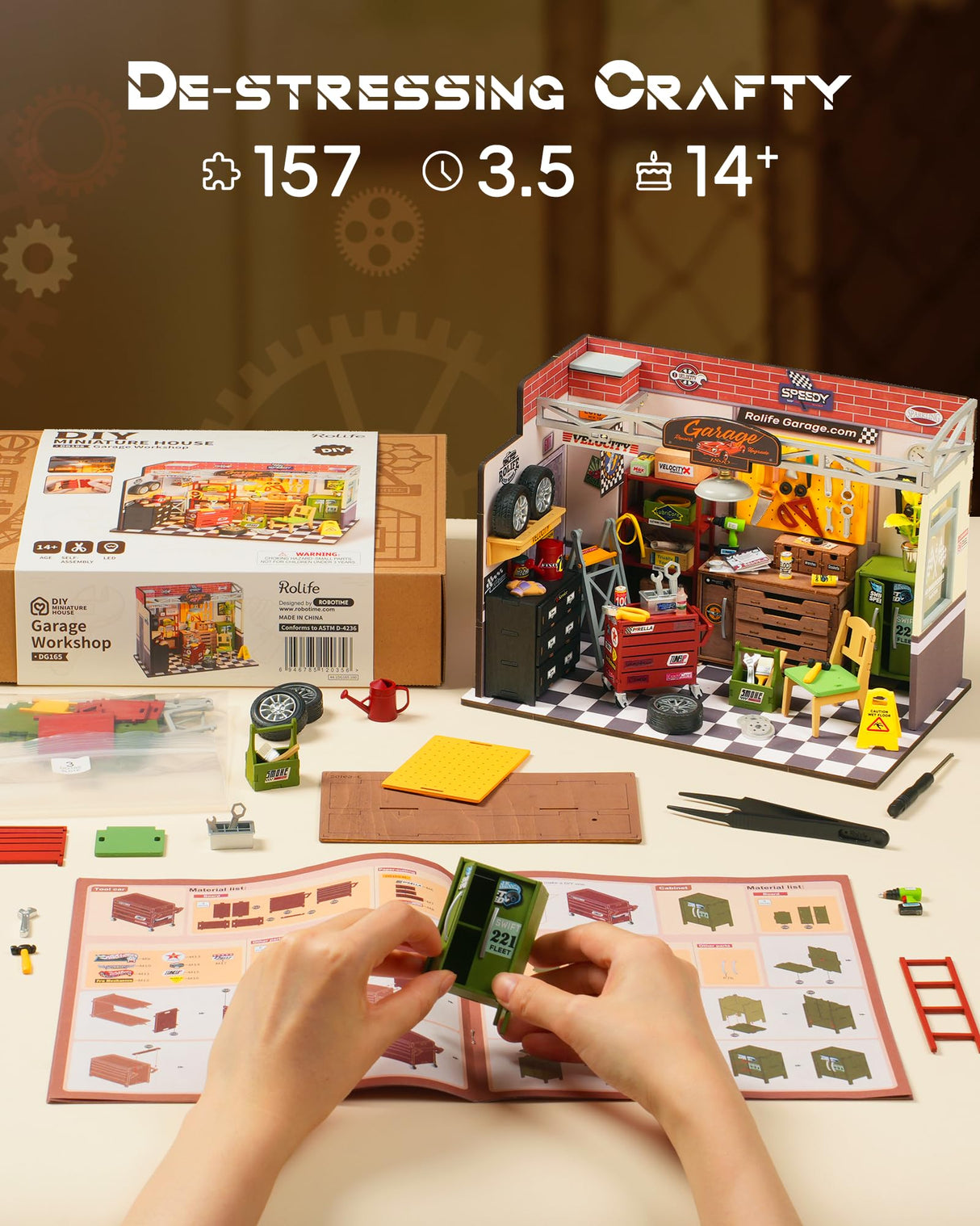 Rolife DIY Miniature House Kit Garage Workshop, Build 1/20 Mini House Building Kit with LED Craft Kits for Aduls Gifts for Him Her Kids Rolife