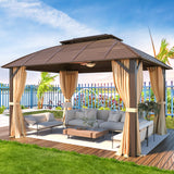 YOLENY 10' x 13' Hardtop Gazebo with Galvanized Steel Roof, Double Arc Roof Gazebo with Aluminum Frame, Outdoor Gazebo with Curtain&Netting, Sunshade for Gardens, Lawns, Deck YOLENY