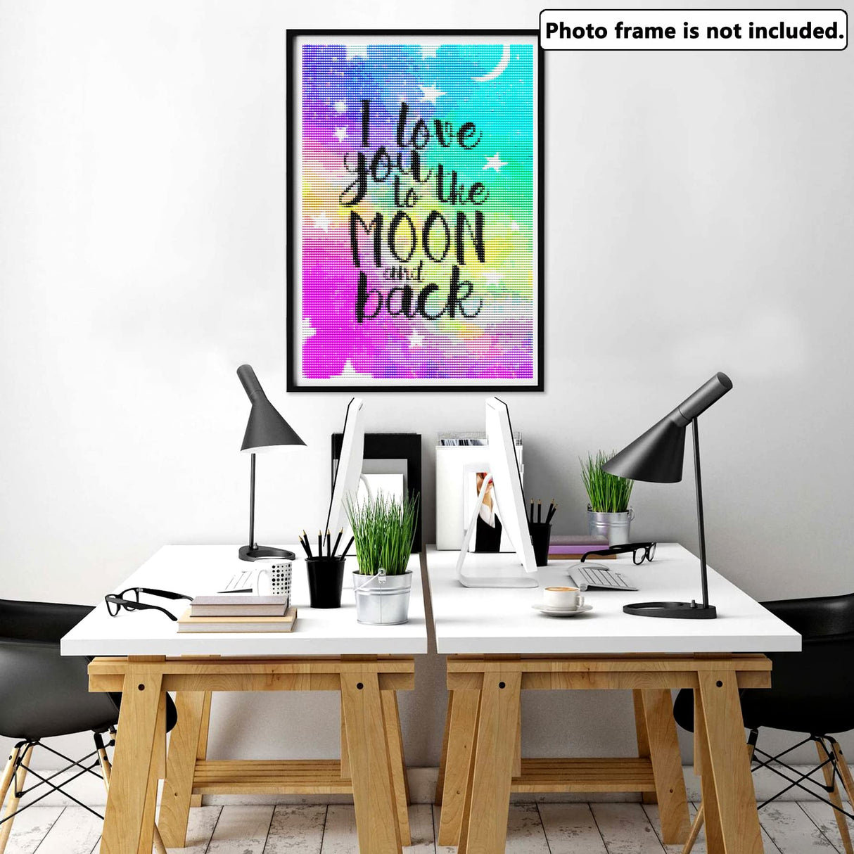 Yomiie 5D Diamond Painting Letter Art Full Drill by Number Kits, I Love You to The Moon and Back Letter Paint with Diamonds DIY Craft Arts Decorations (12x16inch) Yomiie