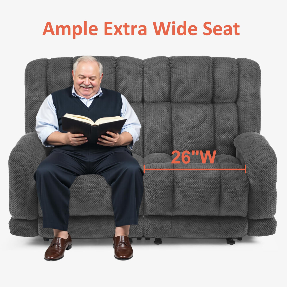 MCombo 64.6" Oversize Power Reclining Loveseat Sofa with Adjustable Headrest, Heat and Vibration Massage, Electric Loveseat Recliner with USB Charge Ports for Living Room 6855 (Dark Grey) MCombo