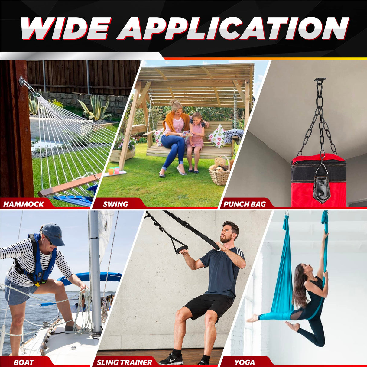 [Upgraded] 1700 lb Capacity 2PCS M10 Stainless Steel Pad Eye Hooks+2PCS 10MM Snap Hook + 8PCS Heavy Duty Screws for Hammock Hanging Kit, Swing Hanging, Wall/Ceiling Mount, Indoor & Outdoor PAMAZY