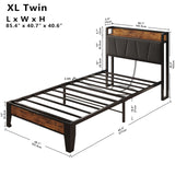 LIKIMIO Twin XL Bed Frames, Storage Headboard with Charging Station, Solid and Stable, Noise Free, No Box Spring Needed, Easy Assembly LIKIMIO