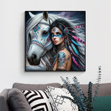 APTDYIGL 5D Horse and Women Diamond Painting Kits for Adults Beginner,DIY Horse Diamond Art Kits for Adults,Round Full Drill Diamond Dots with Gem Art Kits,Home Wall Decor 13.7X13.7inch APTDYIGL