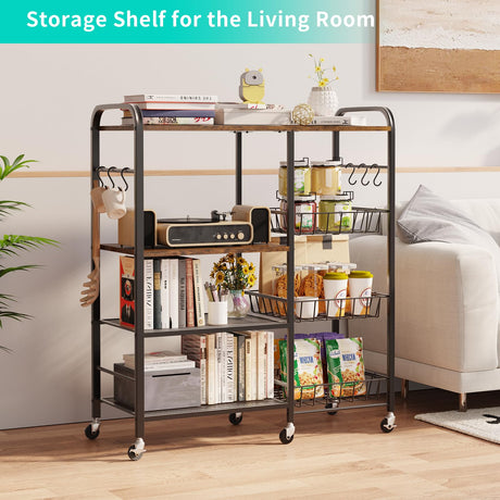 HapiRm Rolling Kitchen Microwave Cart - 4 Tier Microwave Table Stand with Pull-Out Baskets, Coffee Bar Baker's Rack with Wheels Rolling Storage Cart Organizer Shelf for Living Room Office, Balcony HapiRm