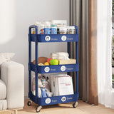 UDEAR 3-Tier Rolling Utility Cart with 12 Category Labels,Multifunctional Storage Shelves with Handle and Lockable Wheels for Room,Office,Kitchen,Bathroom,Blue UDEAR