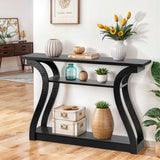 ZenStyle Wood Console Table with Curved Legs and Shelf, 3 Tier Modern Accent Sofa Table for Entrywaty, Living Room, Hallway, 47 in Wide, Easy Assembly (Black) ZenStyle