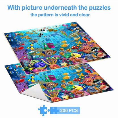 Puzzles for Kids Ages 6-8 8-10 Year Old - Ocean Underwater World, 200 Pieces Jigsaw Puzzles for Kids, Learning Educational Toys for Boys and Girls