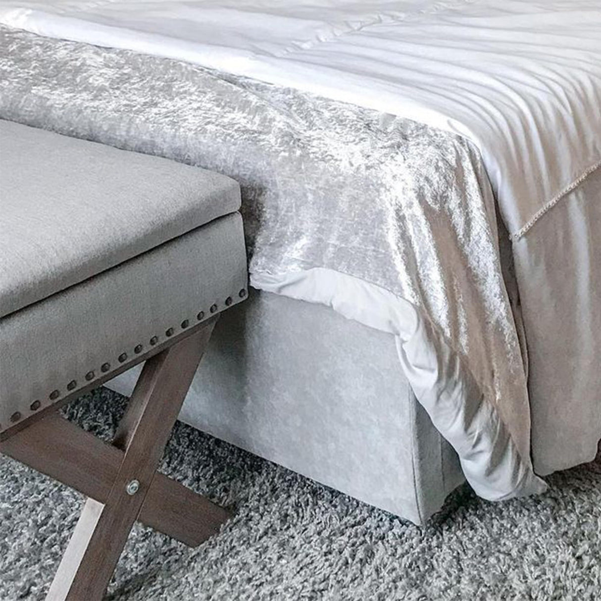 HOMCOM 35.75" Storage Ottoman, Upholstered Storage Bench with Hidden Space, Nailhead Trim and X-Shaped Wood Legs, for Living Room, Entryway, Bedroom, Grey HOMCOM