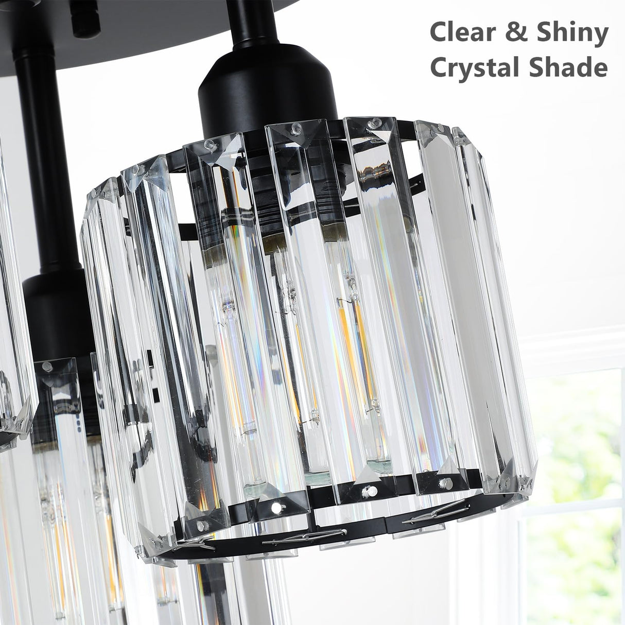 PAUFUL Crystal Semi Flush Mount Ceiling Light,3-Light Modern Close to Ceiling Light Fixtures,Black Kitchen Light Fixtures with Clear Crystal Shade,Hallway Light Fixtures for Hallway Bedroom Bathroom PAUFUL