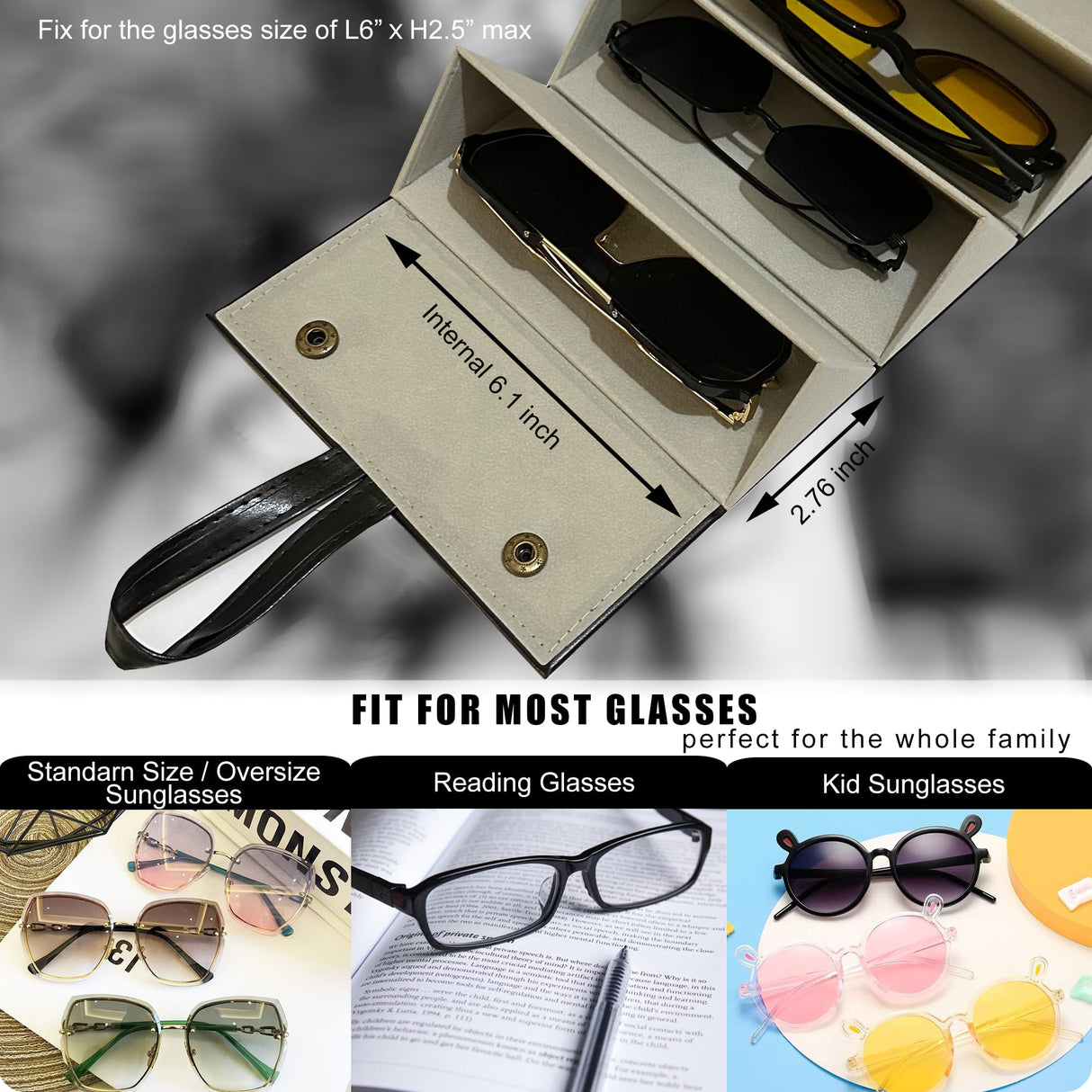 Longjet Sunglasses Organizer 5 Slots Travel Glasses Case Multiple Pairs Eyeglasses Storage Box Hanging Eyewear Holder (Black + Grey) LONGJET CRAFTING THE CORE LJ