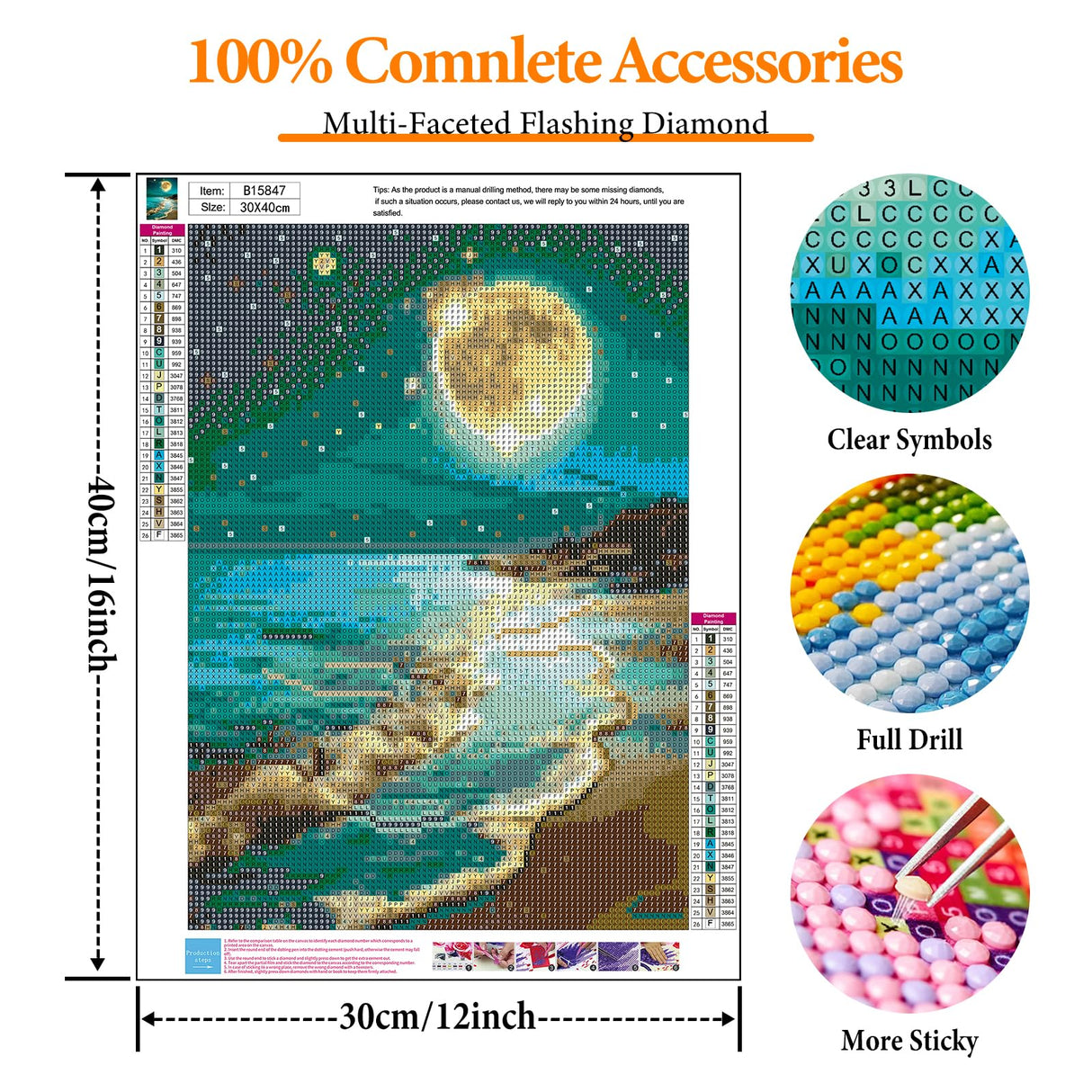 Offito Moon Beach Diamond Art Kits for Adults, 5D Seaside Moonlight Diamond Painting Kits for Beginners, DIY Full Drill Dots Gem Art Paint for Home Wall Decor 12 x 16 Inch Offito