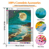 Offito Moon Beach Diamond Art Kits for Adults, 5D Seaside Moonlight Diamond Painting Kits for Beginners, DIY Full Drill Dots Gem Art Paint for Home Wall Decor 12 x 16 Inch Offito