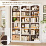 FACBOTALL 71" Triple Wide Bookshelf, 6 Tier Tall Bookshelf, Large Bookcase with Curved Baffle, 63.4" Wide Book Shelf with 18 Open Display Shelves for Living Room, Study, Walnut and White FACBOTALL