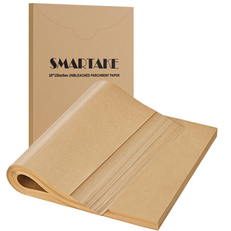 SMARTAKE 200 Pcs Parchment Paper Baking Sheets, 10x15 Inches Non-Stick Precut Baking Parchment, for Baking Grilling Air Fryer Steaming Bread Cup Cake Cookie and More (Unbleached) SMARTAKE